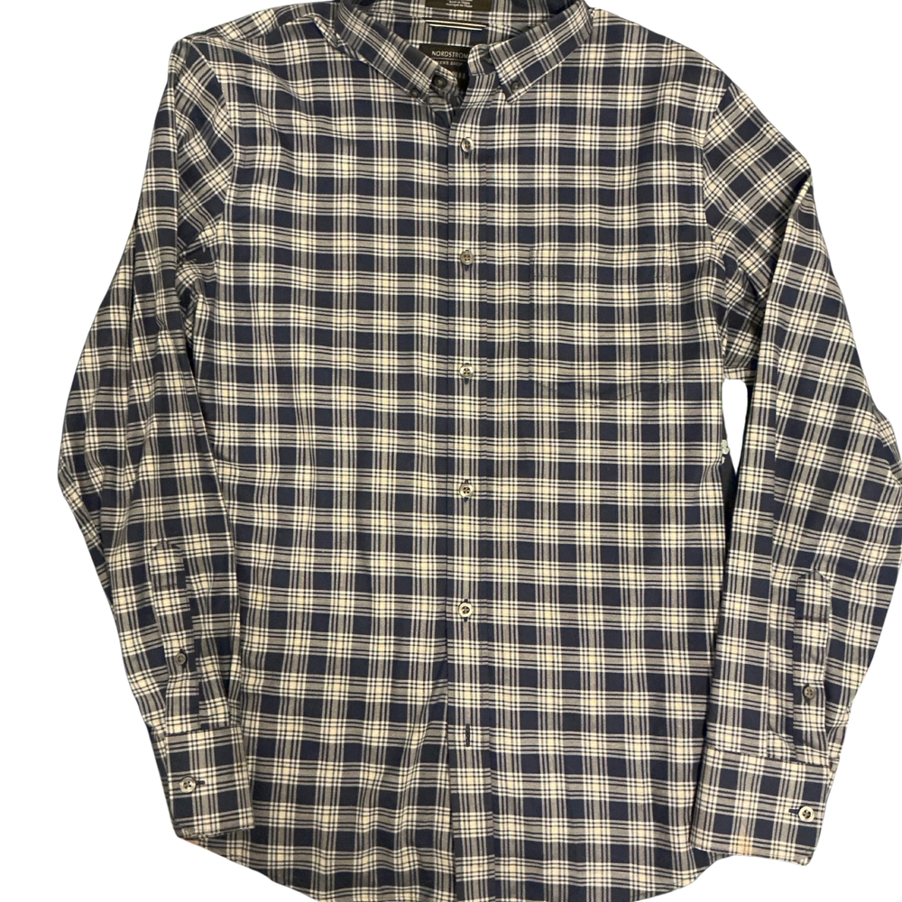 Nordstrom Men's Navy and White Plaid Shirt